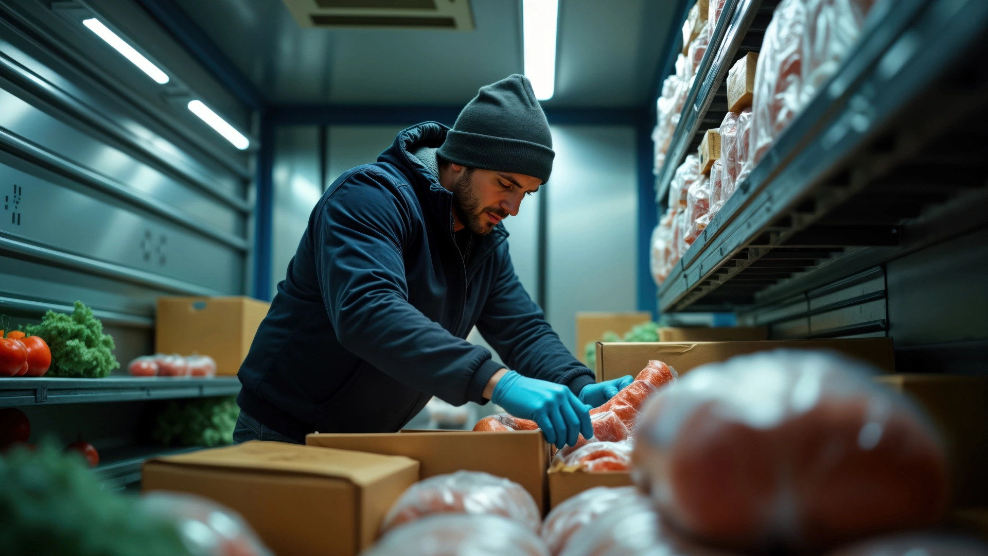 Haulage worker in a cold chain logistics truck