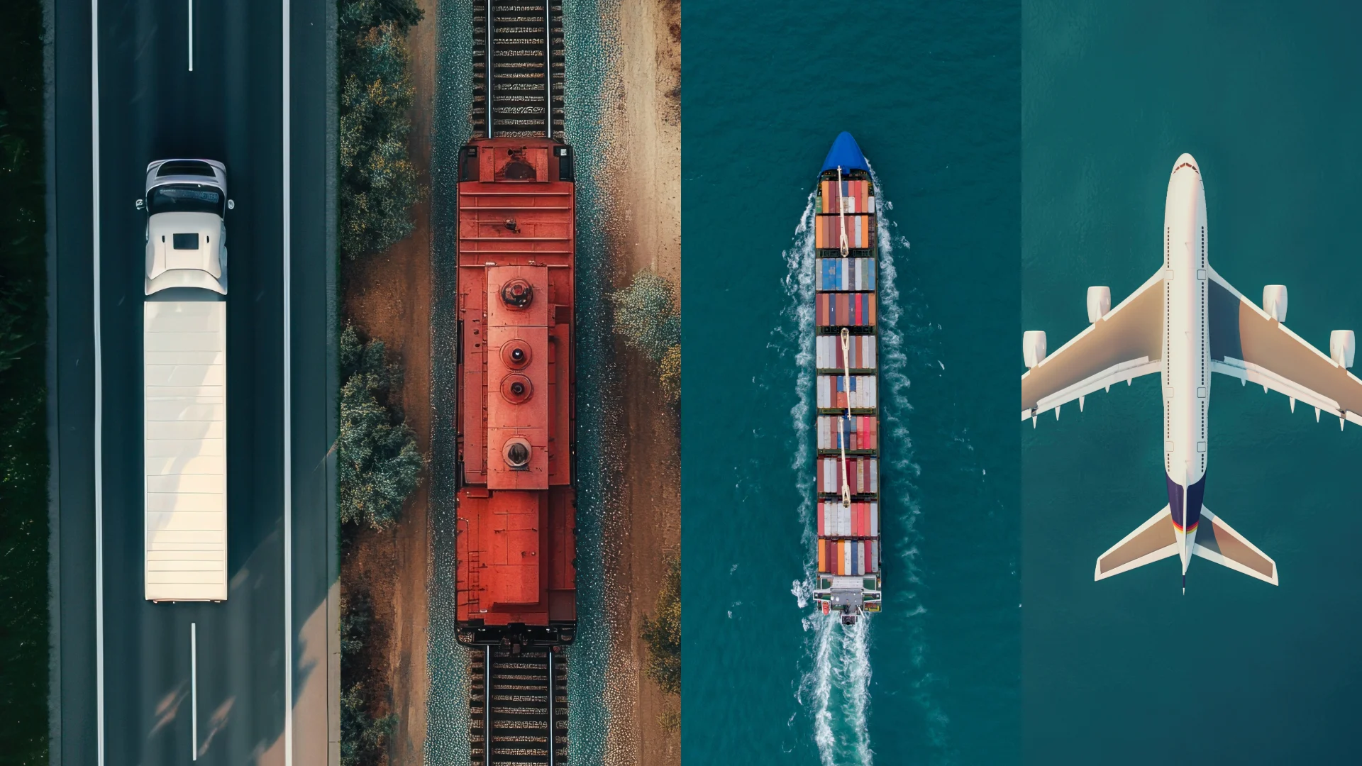 Examples of multimodal transport: road, rail, sea and air freight