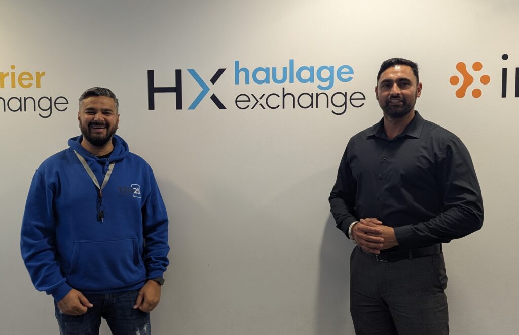 Komal of Dhanoa Logistics with HX Sales Team leader Sachin Gangwal at the Transport Exchange Group office in London.