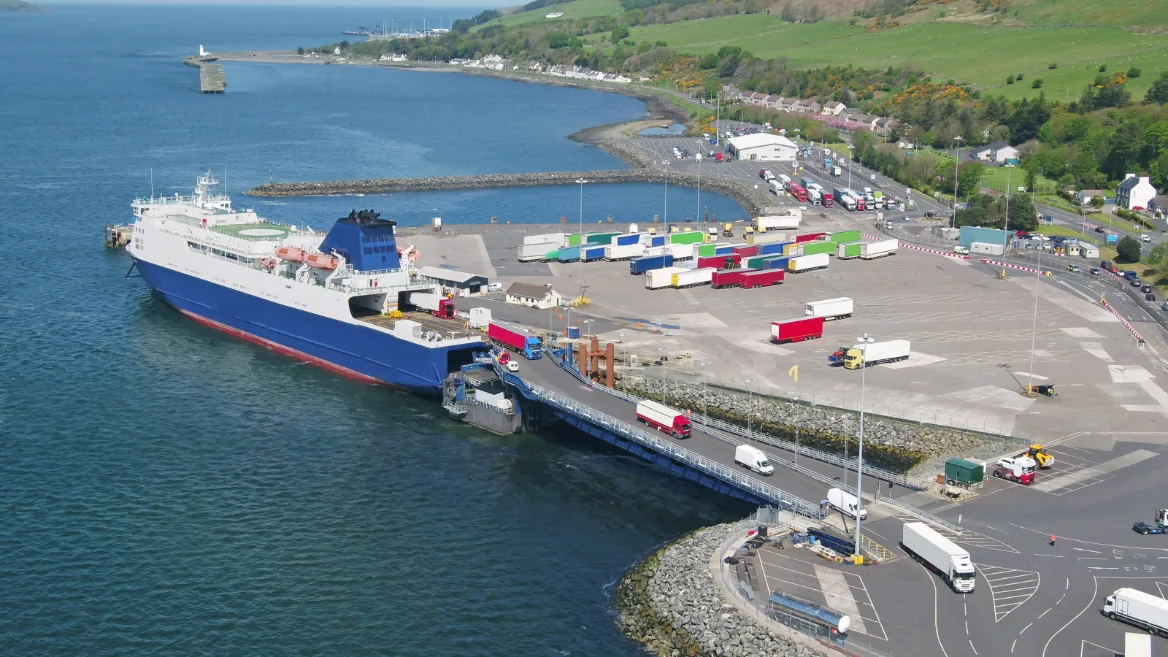 Haulage vehicles disembarking a ferry under the Windsor Framework
